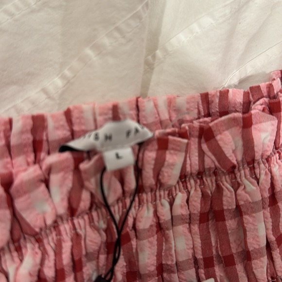 English Factory Smocked Top, Red/Pink check pattern, sz  L - Picture 7 of 7